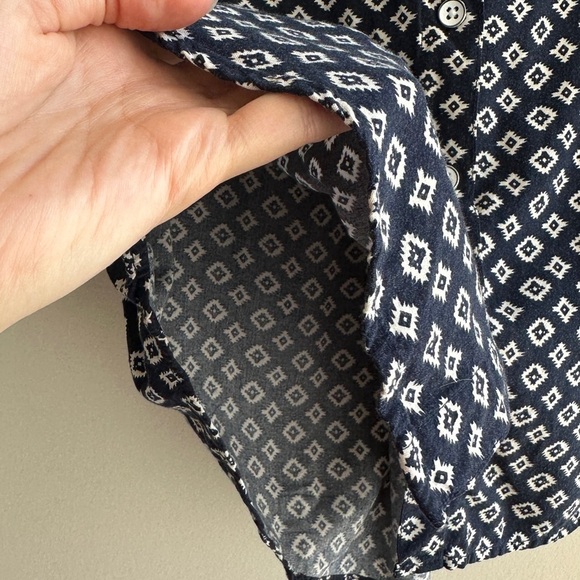 Jachs Girlfriend Diamond Aztec Print Button Down Polo, Large, Navy Blue/White - Picture 14 of 14